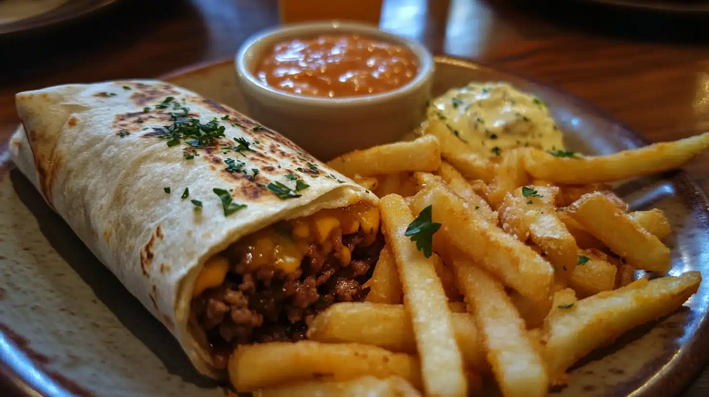 Cheesy Beef Burritos with Crispy Fries