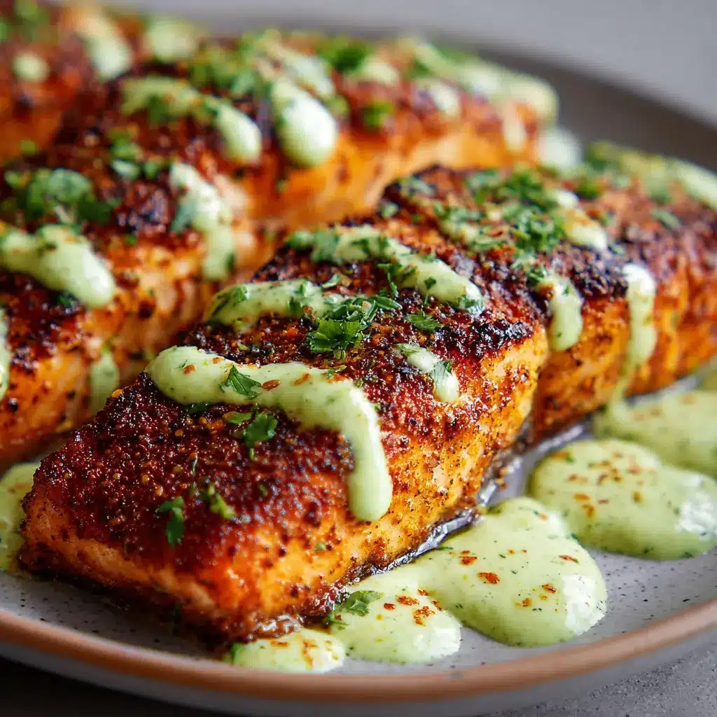 Baked Cajun Salmon with Avocado Lime Sauce