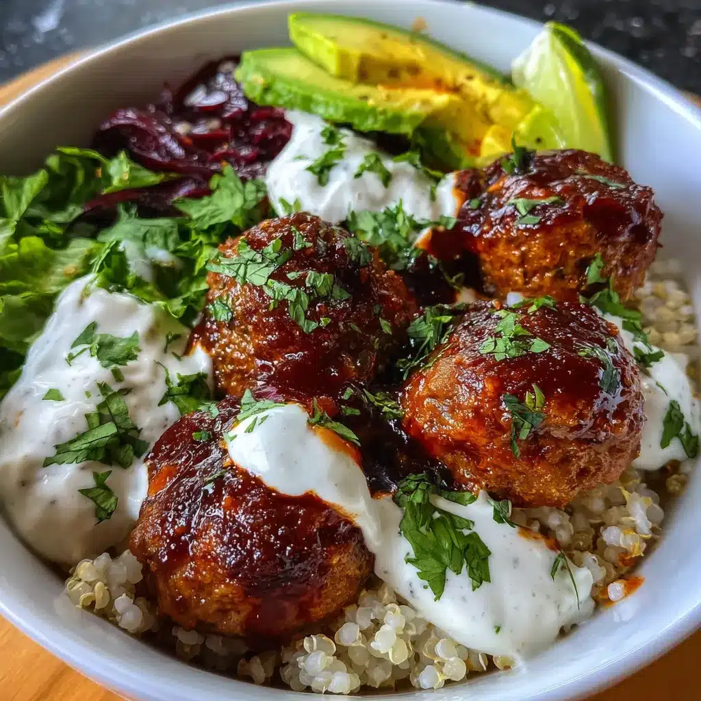 Barbecue Meatball Bowls With Avocado Goddess Sauce