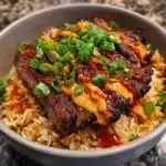 Caramelized Korean Steak in Creamy Gochujang Sauce over Spicy Rice
