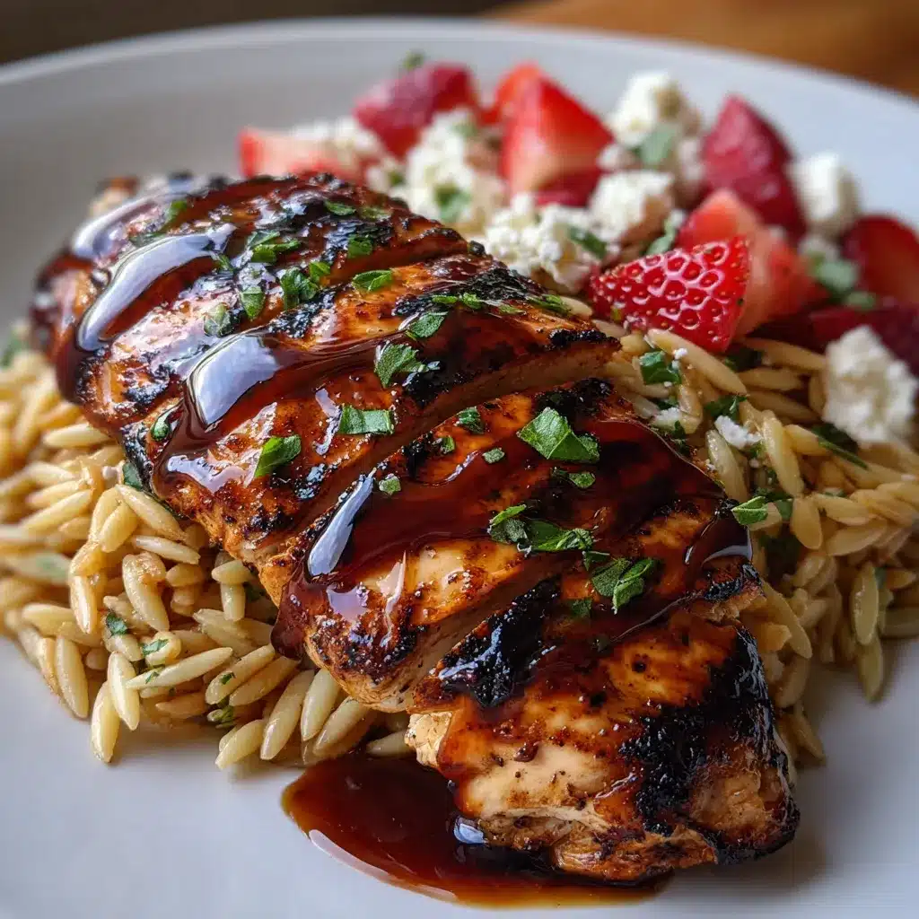 Grilled Chicken with Strawberry Balsamic Glaze & Ricotta Salata Orzo Salad