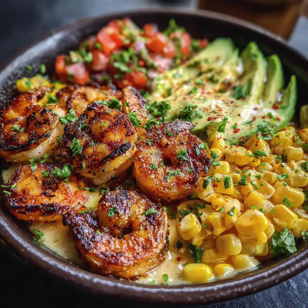 Grilled Shrimp Bowl With Avocado Corn Salsa Creamy Garlic Sauce