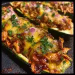 Sticky BBQ Chicken Zucchini Boats