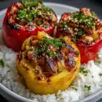 Teriyaki Pineapple Chicken & Rice Stuffed Peppers