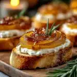 Caramelized Pear & Goat Cheese Crostini with Rosemary