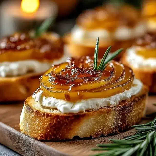 Caramelized Pear & Goat Cheese Crostini with Rosemary