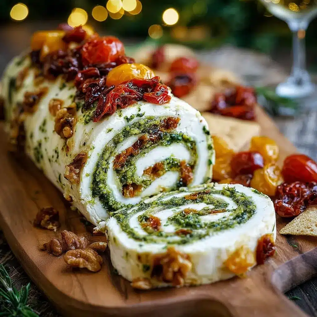 Cheese Log with Pesto and Sun Dried Tomatoes