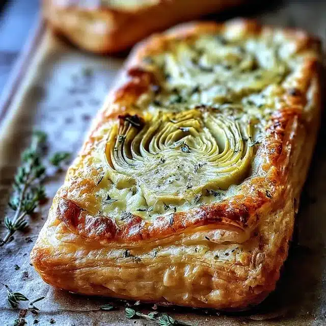 Cheesy Puff Pastry with Artichokes and Herbs