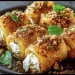 Oven Fried Feta Rolls with Chili Honey