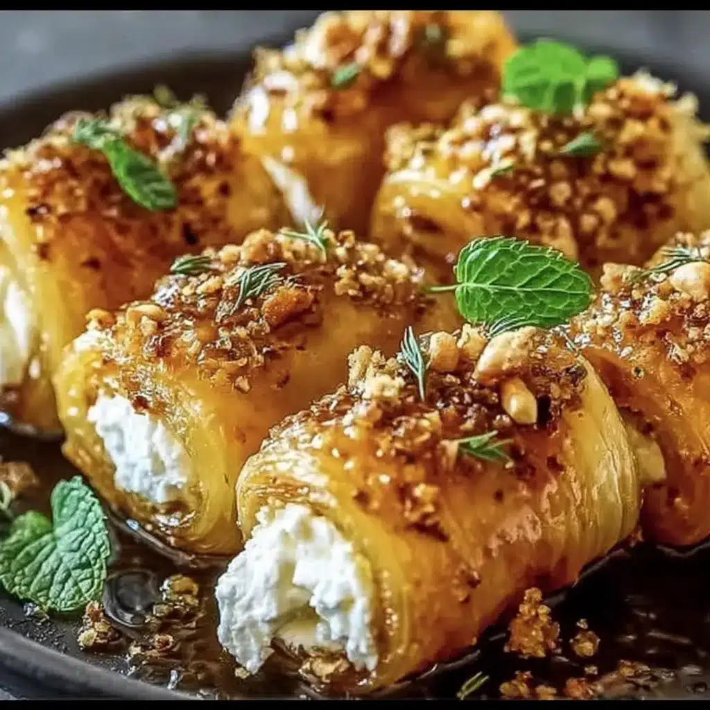 Oven Fried Feta Rolls with Chili Honey