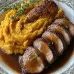 Pork Tenderloin with Apple Cider Glaze and Sweet Potato Mash