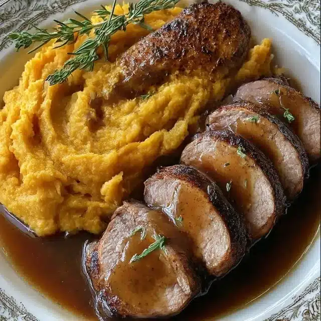 Pork Tenderloin with Apple Cider Glaze and Sweet Potato Mash