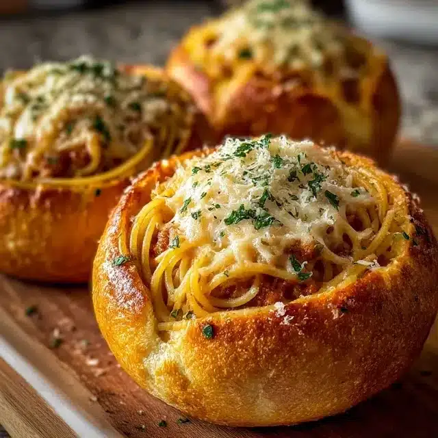 Spaghetti Garlic Bread Bowls