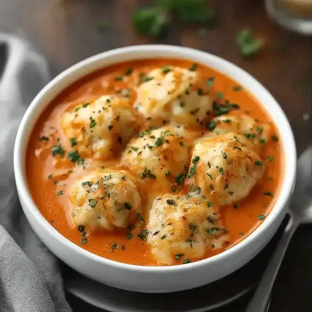 Tomato Soup & Cheesy Herbed Dumplings