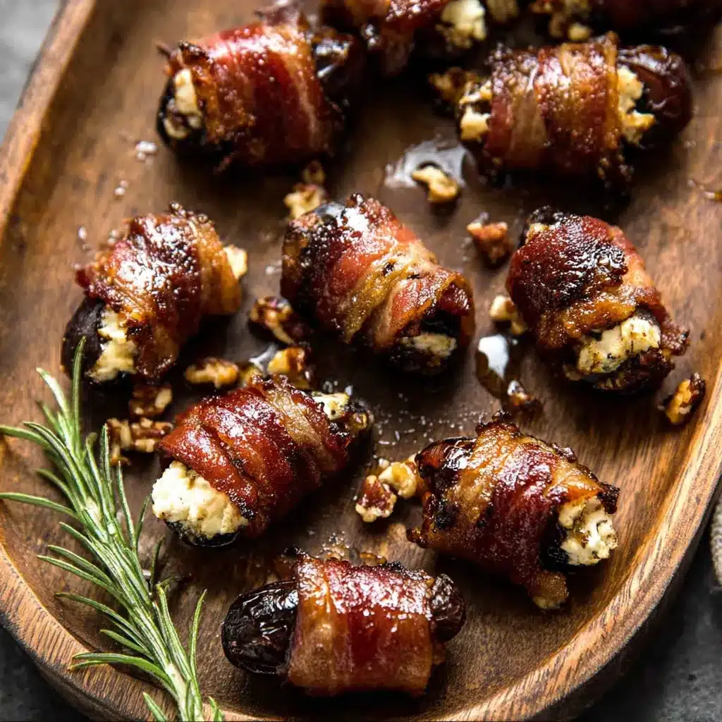 Goat Cheese Stuffed Bacon Wrapped Dates with Rosemary Honey