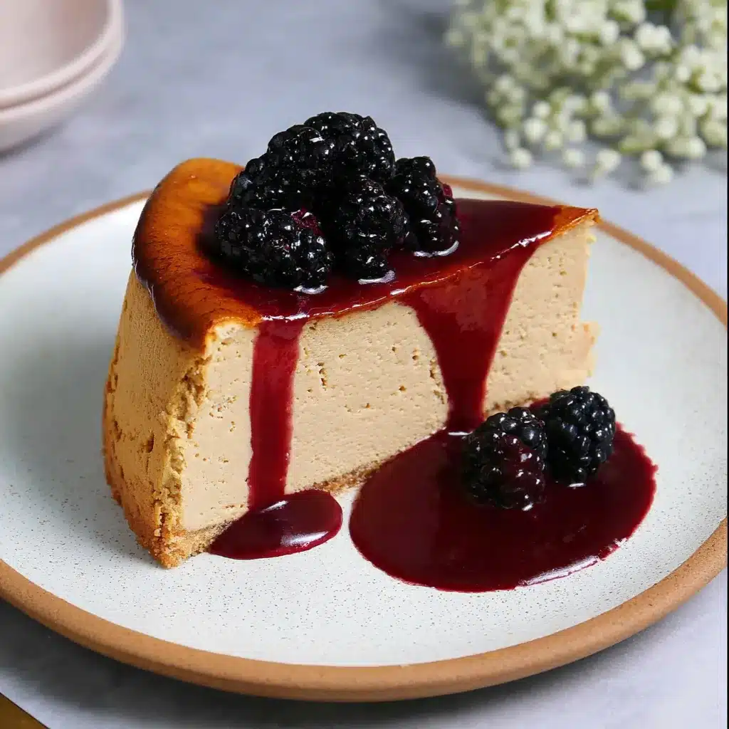 London Fog Basque Cheesecake with Blackberry Sauce