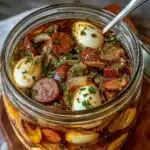 Pickled Eggs, Sausage and Onions