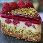 Pistachio Raspberry Crunch Cheesecake