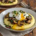 Poached Eggs over Creamy Polenta with Mushrooms & Truffle Oil