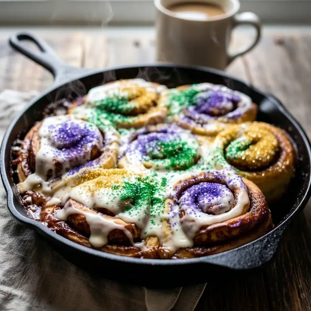 King Cake Cinnamon Rolls (Canned Dough Hack)