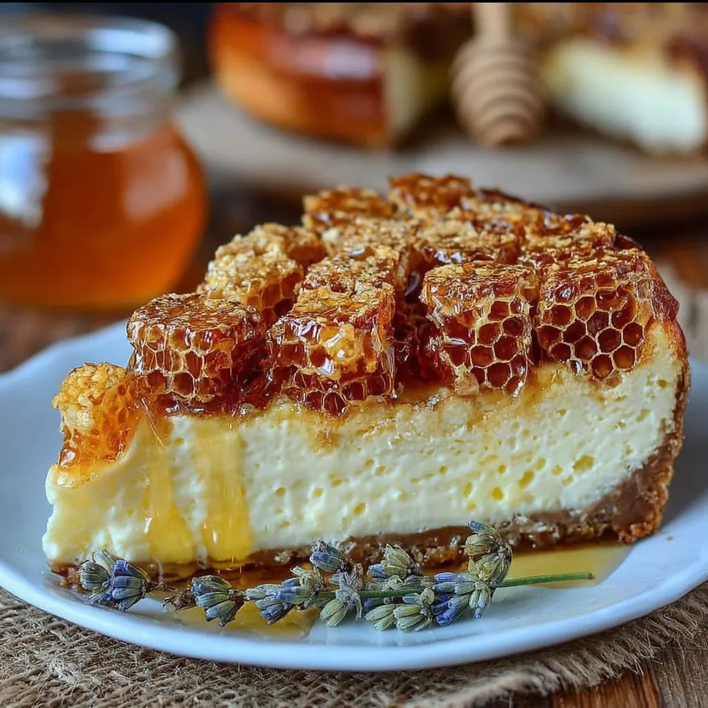Lemon Lavender Cheesecake Topped with Honeycomb