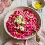 Pink Bow Tie Pasta with Beet Alfredo