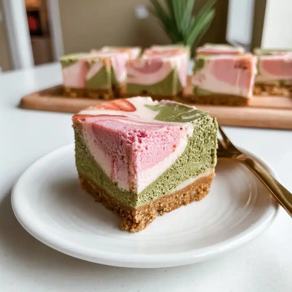 Strawberry Matcha Swirl cheesecake Bars