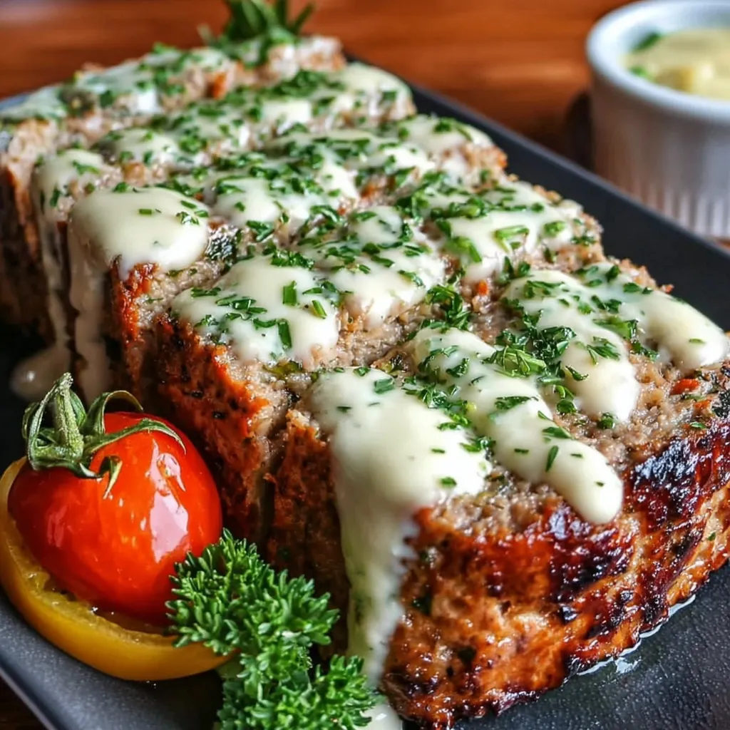 Mediterranean Meatloaf with Garlic Herb Sauce