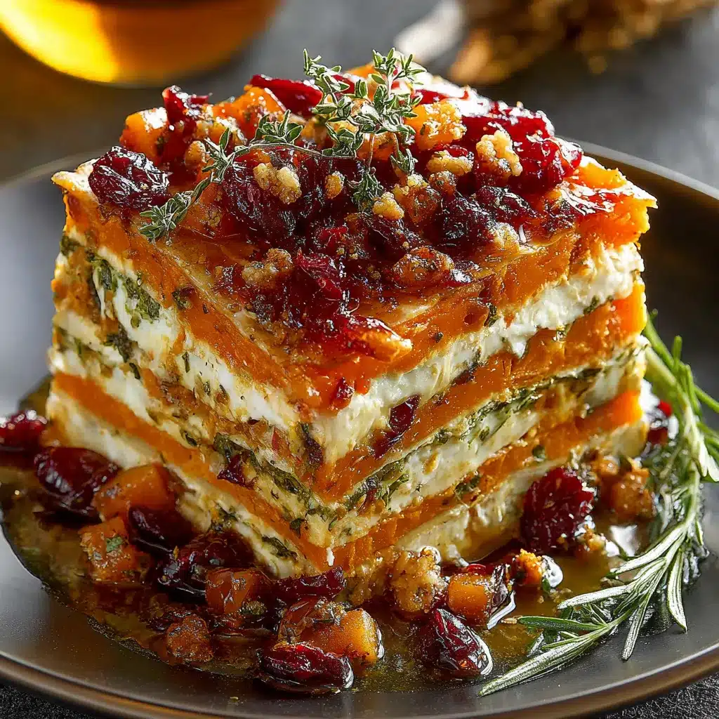 Vegetable Lasagna with Sweet Potato, Butternut Squash & Cranberry Glaze