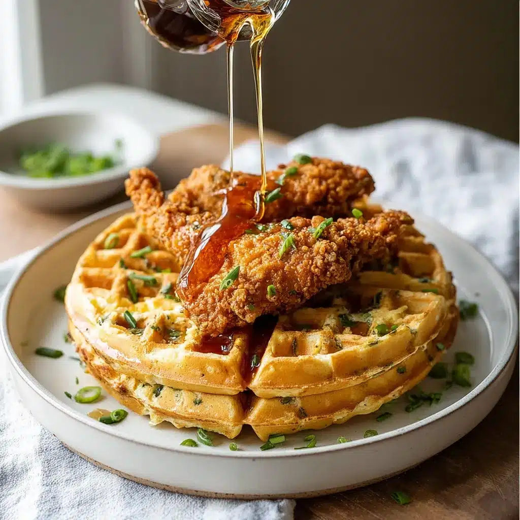Cheddar Chive Waffles with Hot Honey Chicken