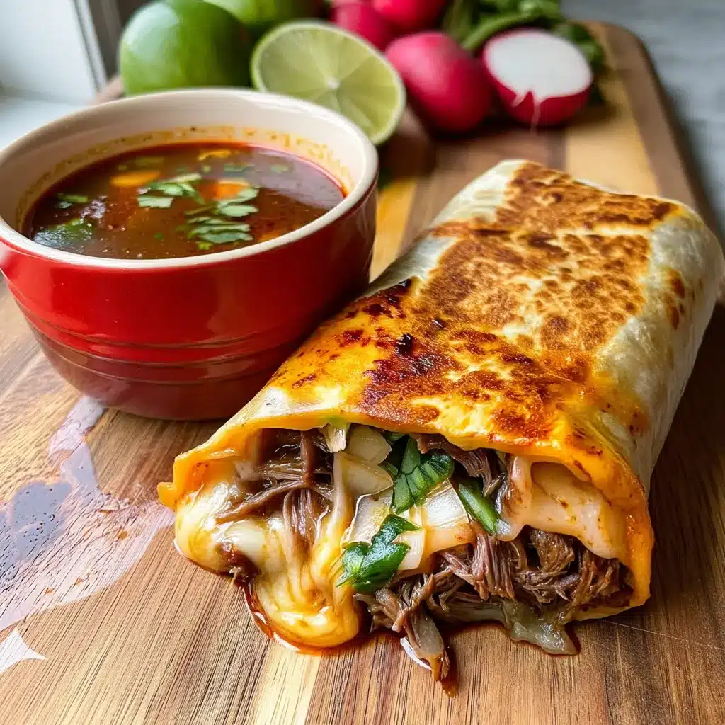 Quesabirria Burrito with Consomé