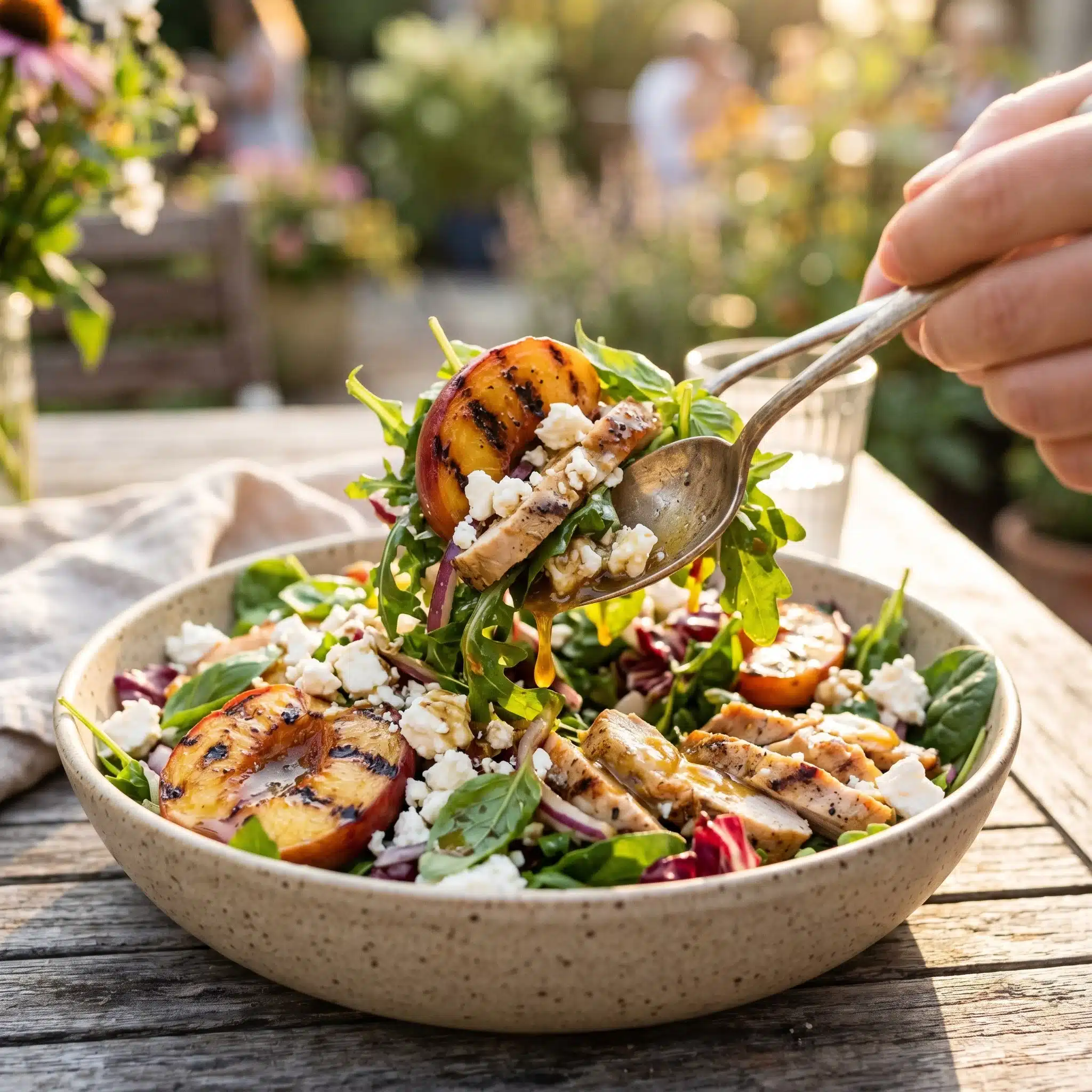 Grilled Peach & Feta Chicken Salad