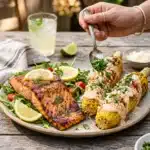 Grilled Salmon & Elote Corn
